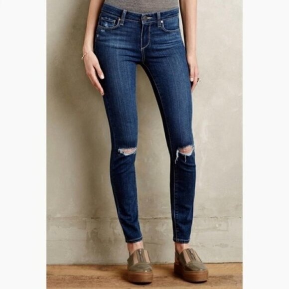 PAIGE Jeans 26 Verdugo Ultra Skinny Ripped Knee Waverly Destructed Wash Blue - Picture 7 of 11